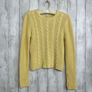 TJ Maxx Yellow Long Sleeve Cable Knit Pullover Bright Warm Colorful Sweater